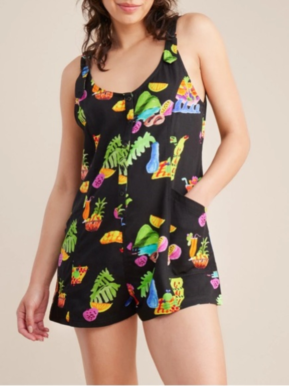 NWT ROARK Sundaze Romper in Black Print Sz S Resortwear Tropical Vacation Summer